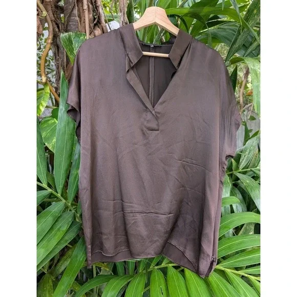 lafayette 148 chocolate brown blouse 100% silk satin 10 quiet luxury glam - Picture 8 of 8